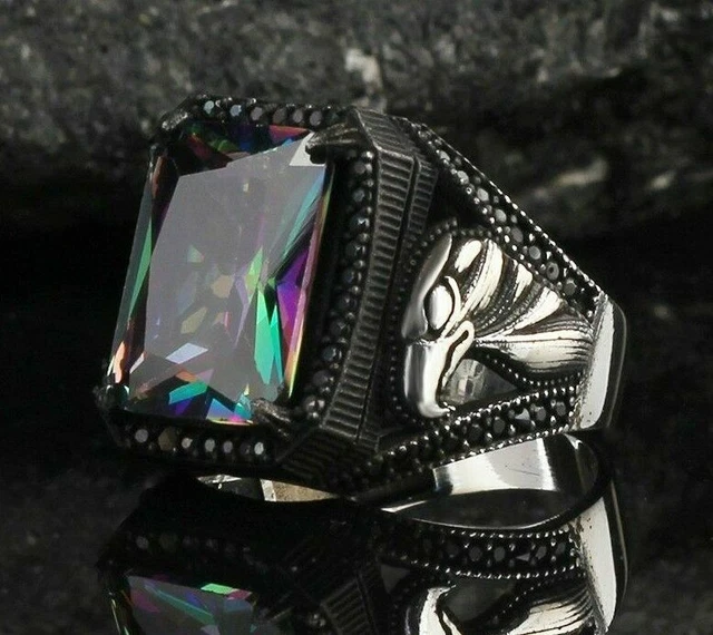 Bague pour homme en topaze mystique faite à la main en argent 925k avec...