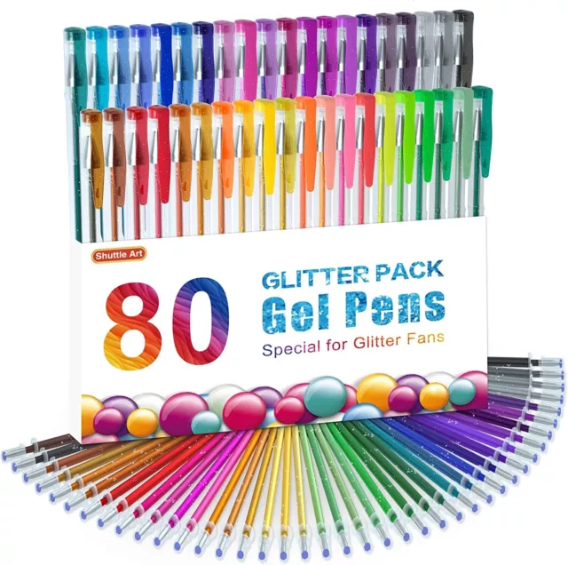 Glitter Gel Pens, Shuttle Art 80 Pack Gel Pens 40 Colours Glitter Gel Pen Set wi