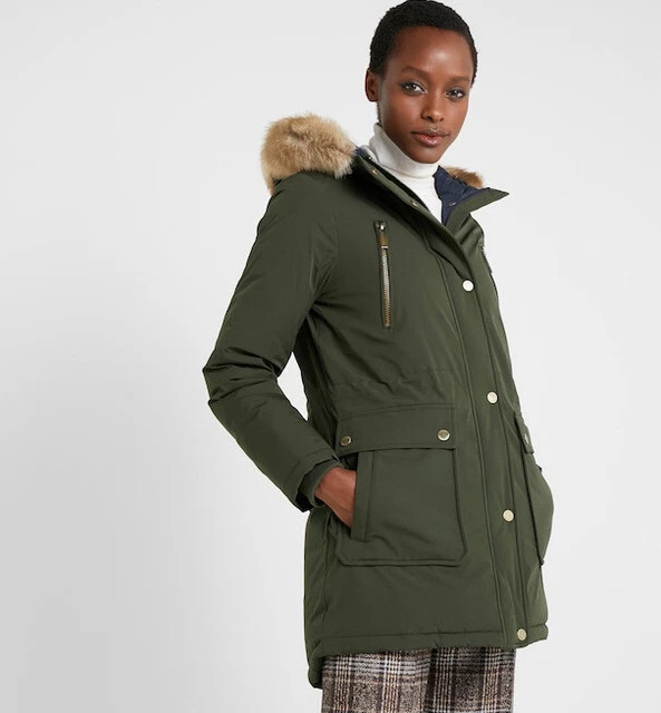 MICHAEL KORS XL Jacket Coat Ivy Green Missy Faux Fur Trim Hood Down ...