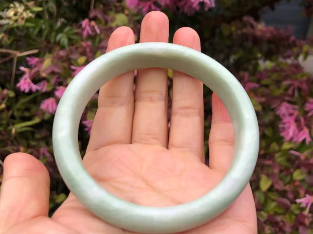 Light Green and White Nature Stone Jade Women's Bangle Bracelet