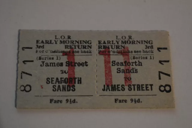 Liverpool Overhead Railway Ticket LOR SEAFORTH SANDS to JAMES STREET No 8711