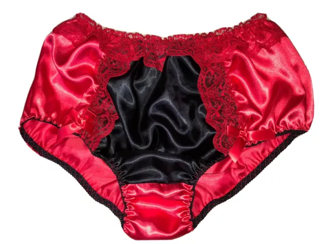 FRILLY SISSY PANTIES, Red Satin, Black Satin Panel, Lace Waist 40 Custom  Made £27.99 - PicClick UK