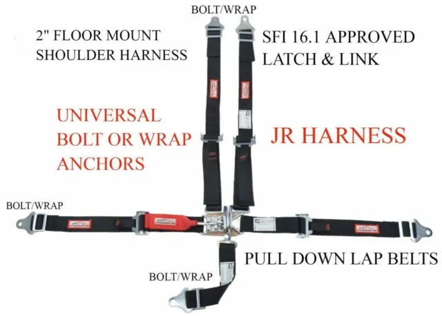 Jr Dragster Harness Sfi 16.1 5 Point Latch & Link Floor Mount Belt Black