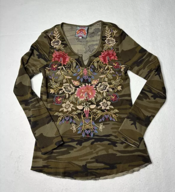 JOHNNY WAS WOMENS Size Small Long Sleeve Thermal Top Camo Floral ...