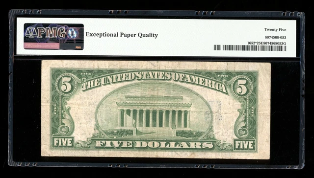 DBR 1934-B $5 Silver STAR Fr. 1652* Vinson PMG 25 EPQ Serial *11657454A 2