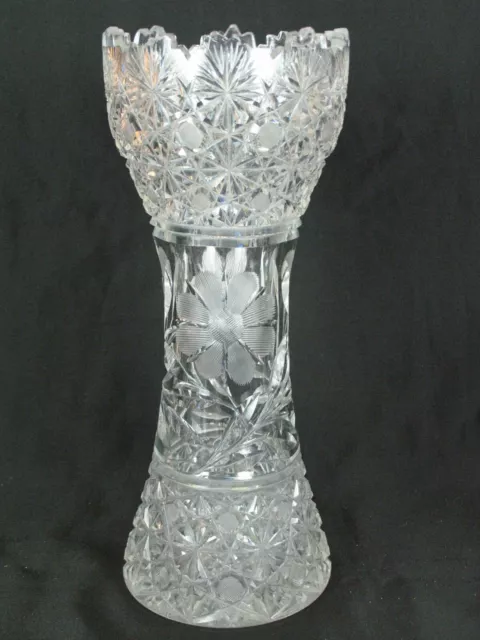 13.75" ABP American Brilliant Period Daisy Pairpoint Cut Crystal Corset Vase