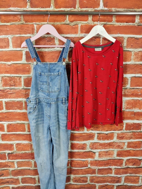 Girls Bundle Age 9-10 Years Next Denim Dungarees Long Sleeve Top T-Shirt 140Cm