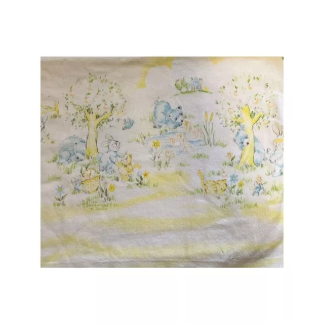 Vintage DUNDEE RECEIVING BLANKET Baby Shower Gift Animal Soft Yellow Flannel NOS