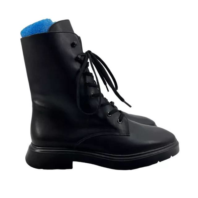 Stuart Weitzman Womens 8 Boots Black McKenzee Combat Leather Mid Calf Round Toe
