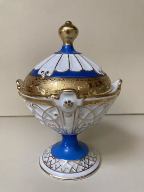Vintage Art Deco Czech Pirken-Hammer Porcelain Candy Dish Blue And Gold Etched