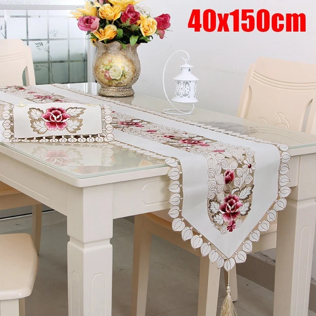 Runner da Tavolo Ricamato Ricambio Parti Tovaglia 40 150cm Lavabile Decorazione