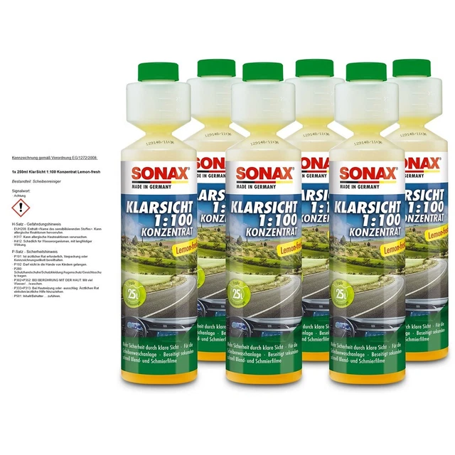 6x 250ml SONAX CHIARA VISIONE 1:100 CONCENTRATO DISCHI LEMON-FRESH ADDITIVO DETERGENTE