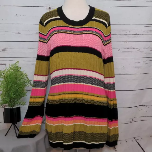 Rachel Rachel Roy Women's Sweater Yellow and Pink Size 1X Plus Pullover Striped