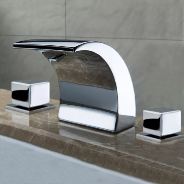 8" Widespread Bathroom Sink Faucet 3 Hole Waterfall Vanity Basin Mixer 2-Handles