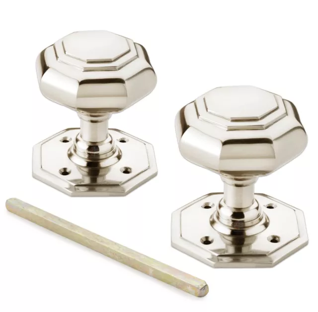 70mm Polished Nickel Solid Brass Octagonal Mortice Door Knobs Knob Pair New