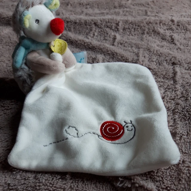 DPD/ DOUDOU BABY NAT' HERISSON Gaston  BLEU VERT MOUCHOIR BLANC ESCARGOT  tbe 3