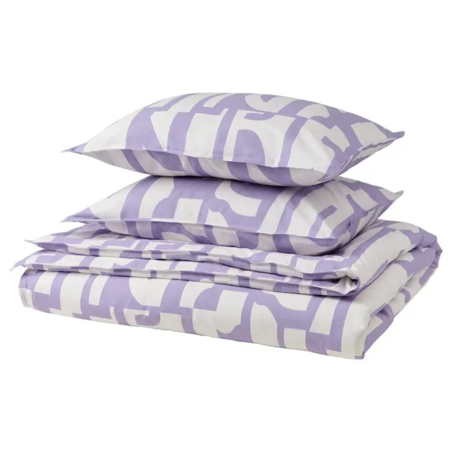 🚨 IKEA BERGHEMLOCK Duvet Cover & 2 pillowcases. White/Lilac. 200x200/50x60cm