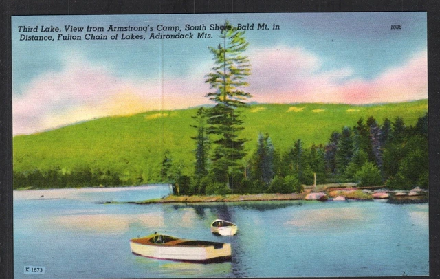 Old Forge NY Area Postcard Third Lake View From Armstrong's Camp Unposted Linen
