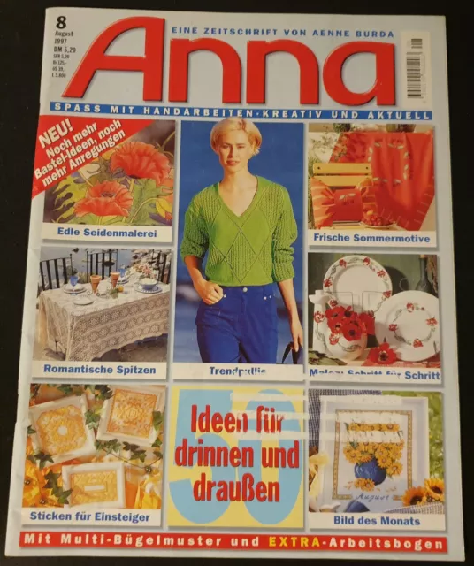 Zeitschrift Anna Spaß mit Handarbeiten Ausgabe August 1997 mit Bügelmuster usw.