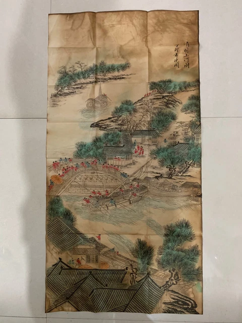 Collectible china art Xuan Paper Painting Riverside Scene at Qingming Festival