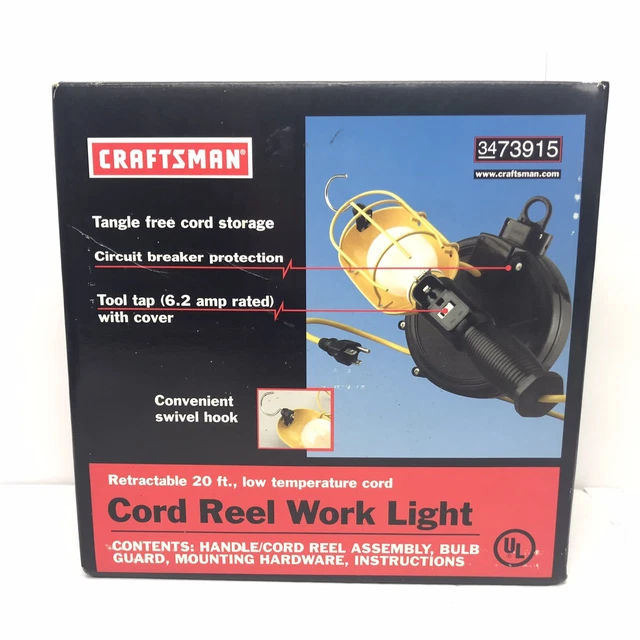 CRAFTSMAN RETRACTABLE 30 foot Cord Reel Shop Light Very Nice! 83913 50