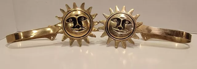 Vintage Pair Of Celestial Brass Sun Curtain/Drapery Tie Backs/Wall Hooks