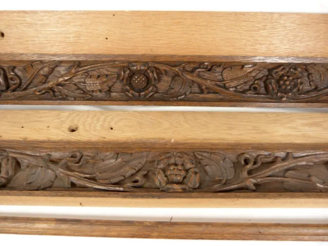 2 Antique Hand-Carved Oak Architectural Salvage Trim Pieces Floral/Leaf 24 x 5" 3