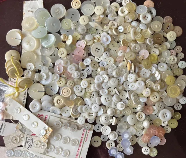 Job Lot of Buttons Assorted Sizes Colours Haberdashery. Mostly White. 250g