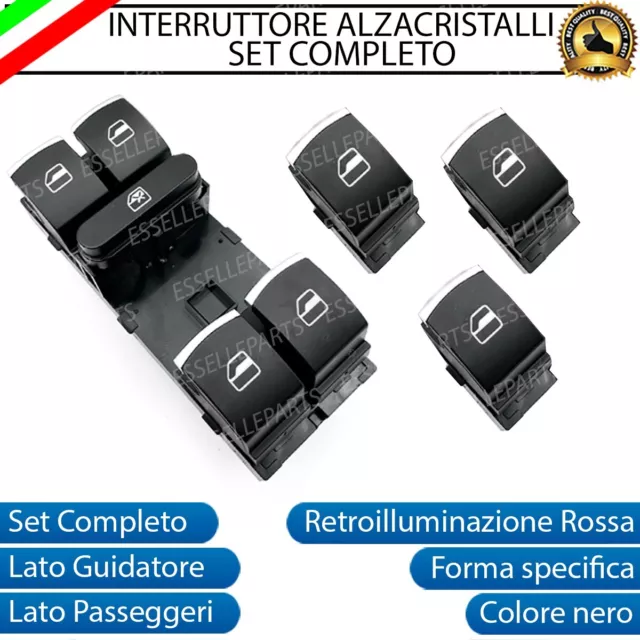 Set Completo Pulsantiera Pulsanti Alzacristalli Nero Cromato Per Vw Golf 5