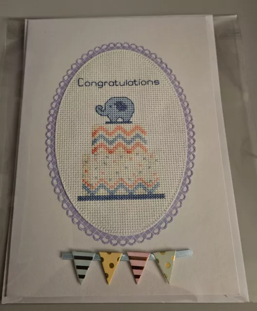 Completed Cross stitch Card New baby