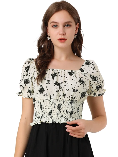 Haut Free People Femme - Col Carré & Trou De Serrure, Manches Bouffantes, Imprimé Floral - Taille L