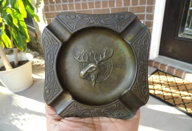 vintage LOYAL ORDER of MOOSE Brass Ashtray S.D. CHILDS & CO. CHICAGO