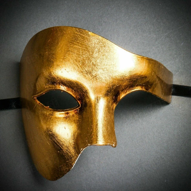 GOLD Phantom Of The Opera Mardi Gras Full Face Halloween Men Masquerade Mask