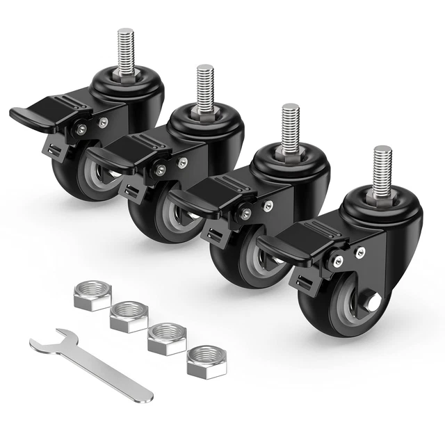 Caster Wheels 2 inch Total Locking Stem Casters, 3/8&quote; -16 x 1&qu...
