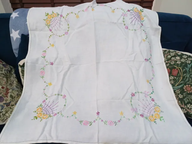 Beautiful Vintage Hand Embroidered Tablecloth 42" Square Approx