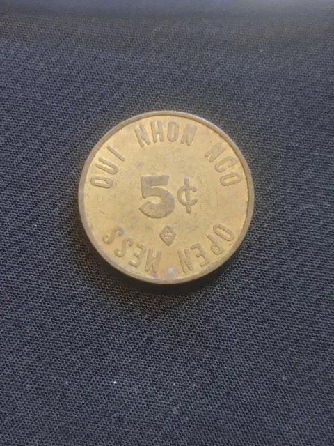 Rare Vintage 5 Cent Qui Nhon NCO Open Mess MPC Token South Vietnam