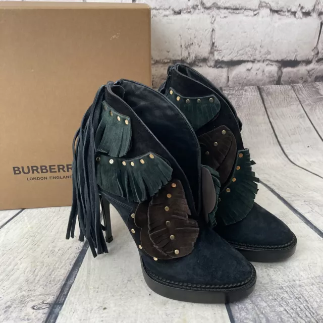 Burberry Prorsum Boot Womens Sz 37.5 Brown Navy Green Runway Lilybell Cut Ankle