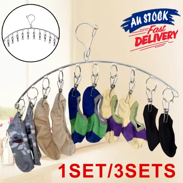 10 Pegs Sock Underwear Clip Line Laundry Hanger Clothes Dryer Rack