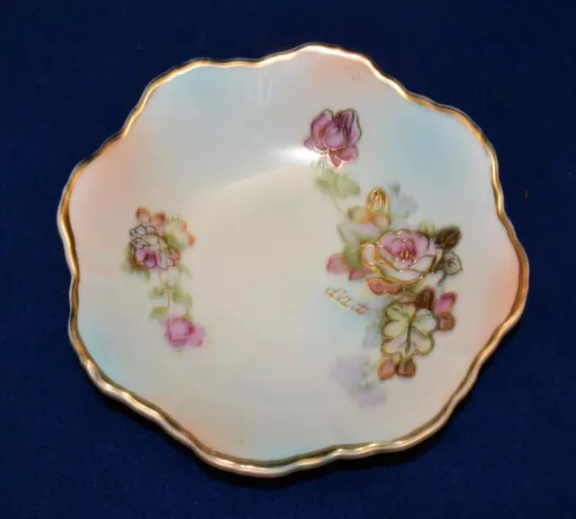 40s Arnart D'Art Japon Porcelaine Doré Décor Roses Design 14cm Candy Plat 6923