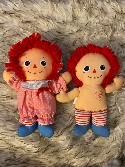 Vintage Baby Raggedy Ann & Andy Dolls by Playskool Set of 2 Pink & Blue Babies