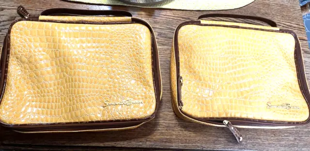 2 Samantha Brown Luggage Yellow Embossed Crocodile Croc Organizer Bags 15 X 11