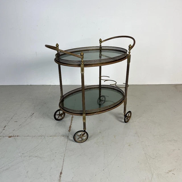 Vintage Italian Brass & Smoked Glass 2 Tier Cocktail Drinks Trolley Table #3803 Vintage Italian Brass & Smoked Glass 2 Tier Cocktail Drinks Trolley Table #3803