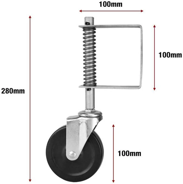 Push Spring Wheels 4& RUBBER GATE Wheel Spring Loaded Swivel Caster Heavy Duty 220lbs Load ...