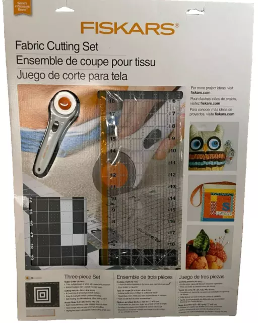 Fiskars Fabric Cutting Set-45mm Rotary Cutter Acrylic Ruler and Cutting Mat 3 Pc