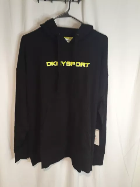 DKNY Sport Plus Size Logo Cotton Hoodie Black Pullover Womens 2XL Long Sleeve