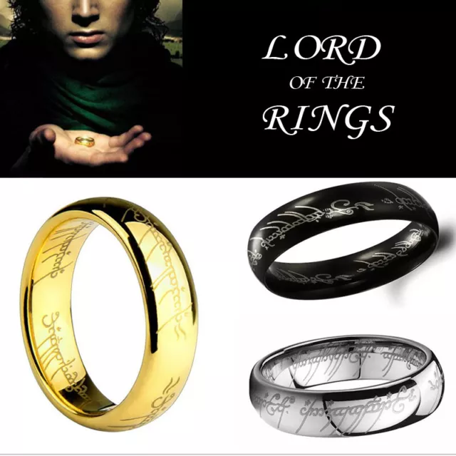 Hobbit Lord of the Rings Silver Gold Black Elvish Rune Engraving Ring Band