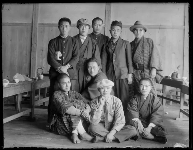 Antique Glass Negative / Young Men Group / Japanese / c. 1920s