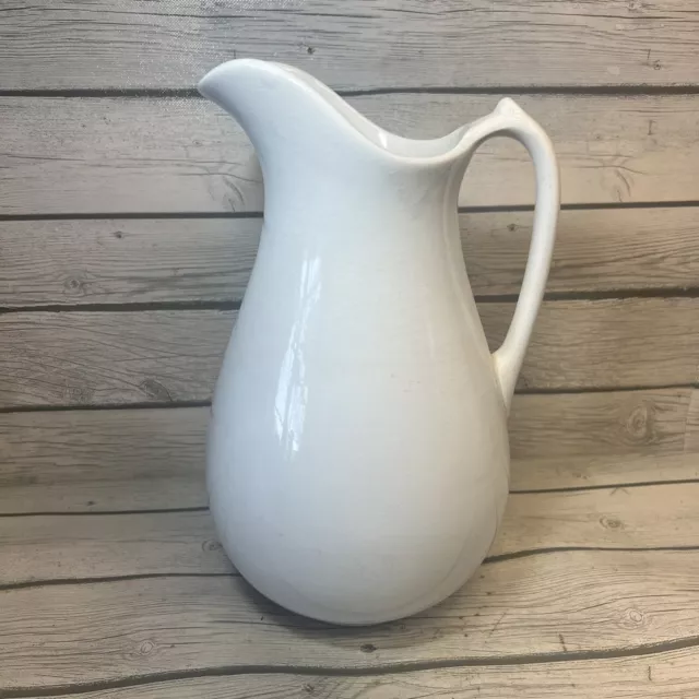 Antique Ironstone China 13” Large White Pitcher  As Is