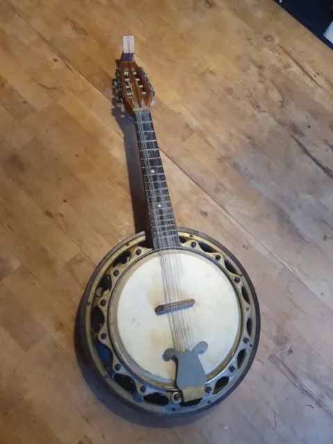 Magnifique Banjo Ancien Metal Bois Et Marqueterie. Fender Pierrot Ibanez Guitare