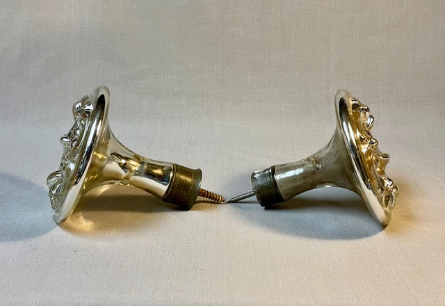 Pair Early Antique Federal Mercury Glass Curtain Drape Tie Backs Pewter Ends 3